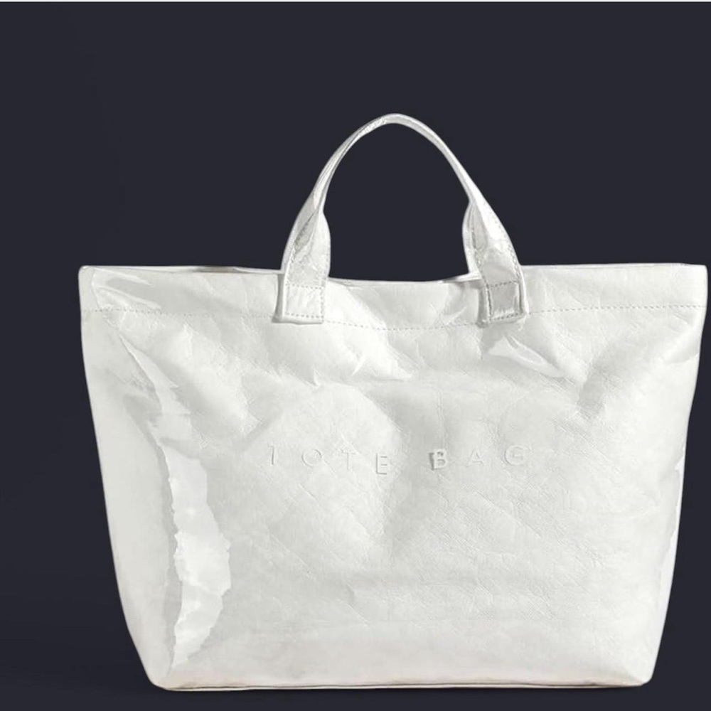 Spacious White Tote Bag with Textured Canvas and Sturdy Handles